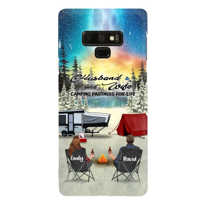 Custom Personalized Camping Xmas Phone Case - Christmas Gift For Camping Family/Couple/Single Parent/Solo - Upto 3 Kids and 4 Pets - Husband And Wife Camping Partners For Life - Case For iPhone And Samsung