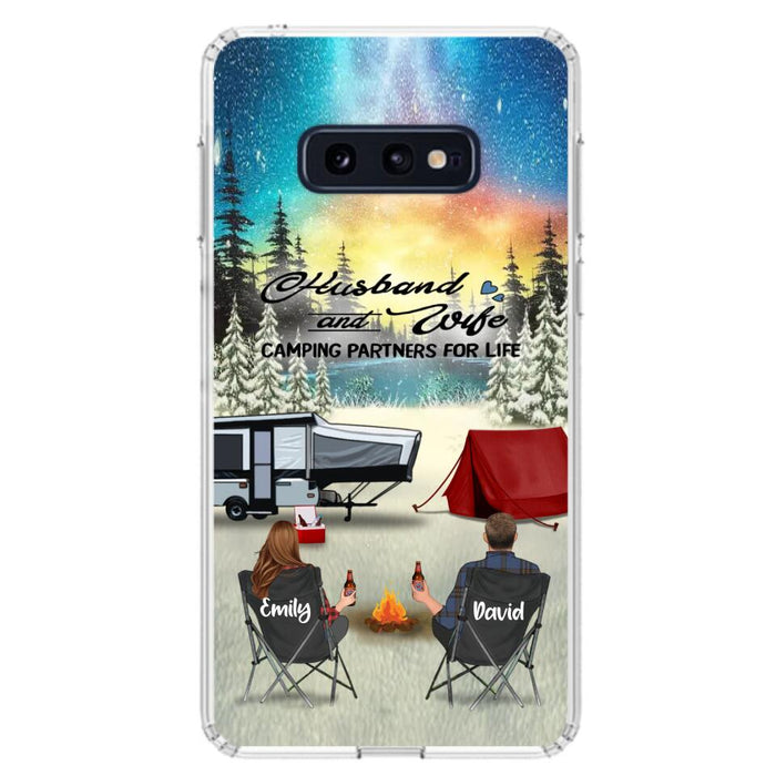 Custom Personalized Camping Xmas Phone Case - Christmas Gift For Camping Family/Couple/Single Parent/Solo - Upto 3 Kids and 4 Pets - Husband And Wife Camping Partners For Life - Case For iPhone And Samsung