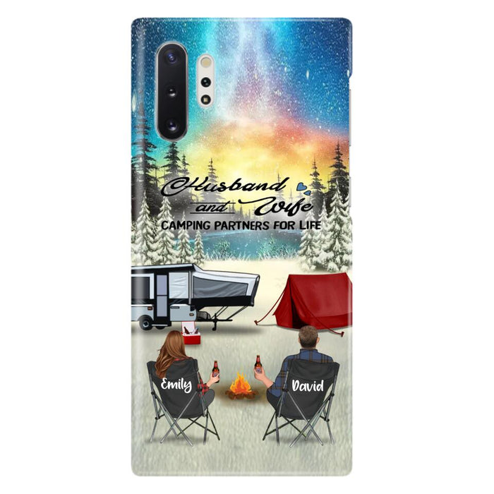 Custom Personalized Camping Xmas Phone Case - Christmas Gift For Camping Family/Couple/Single Parent/Solo - Upto 3 Kids and 4 Pets - Husband And Wife Camping Partners For Life - Case For iPhone And Samsung