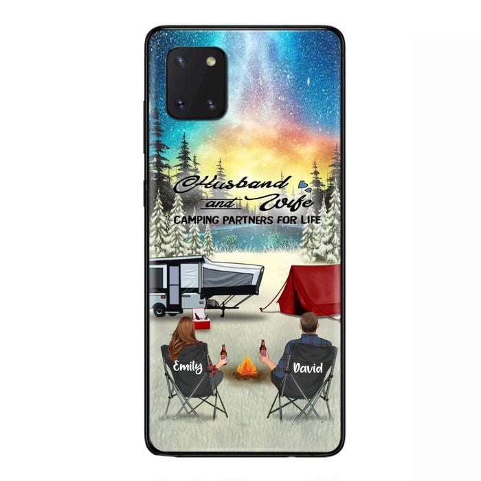 Custom Personalized Camping Xmas Phone Case - Christmas Gift For Camping Family/Couple/Single Parent/Solo - Upto 3 Kids and 4 Pets - Husband And Wife Camping Partners For Life - Case For iPhone And Samsung