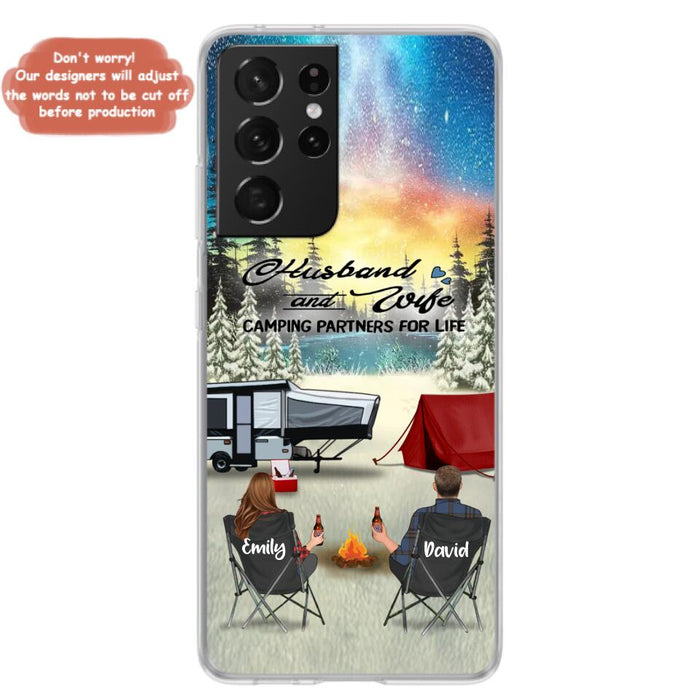 Custom Personalized Camping Xmas Phone Case - Christmas Gift For Camping Family/Couple/Single Parent/Solo - Upto 3 Kids and 4 Pets - Husband And Wife Camping Partners For Life - Case For iPhone And Samsung