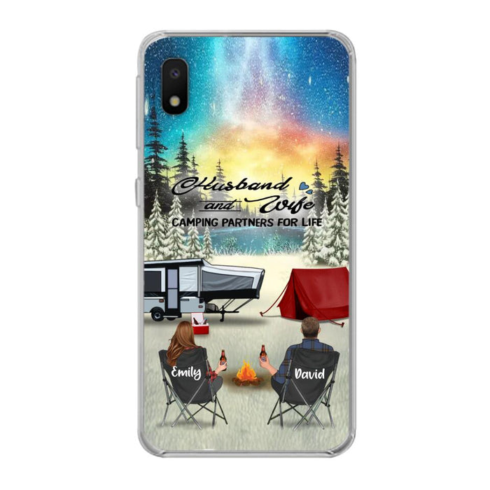 Custom Personalized Camping Xmas Phone Case - Christmas Gift For Camping Family/Couple/Single Parent/Solo - Upto 3 Kids and 4 Pets - Husband And Wife Camping Partners For Life - Case For iPhone And Samsung