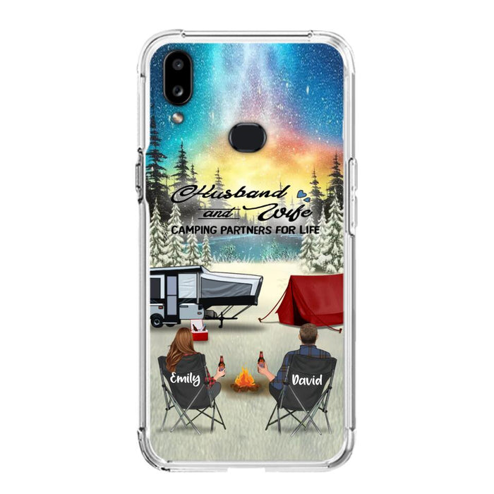 Custom Personalized Camping Xmas Phone Case - Christmas Gift For Camping Family/Couple/Single Parent/Solo - Upto 3 Kids and 4 Pets - Husband And Wife Camping Partners For Life - Case For iPhone And Samsung