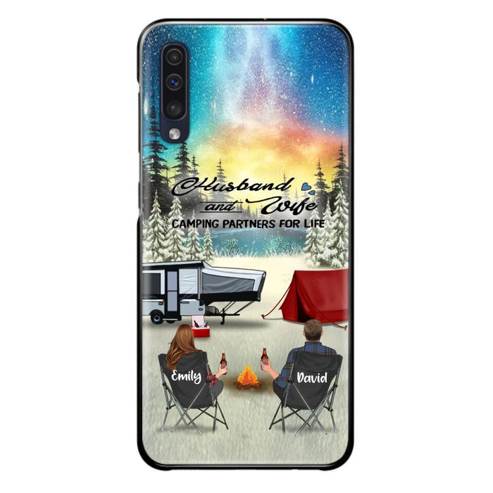 Custom Personalized Camping Xmas Phone Case - Christmas Gift For Camping Family/Couple/Single Parent/Solo - Upto 3 Kids and 4 Pets - Husband And Wife Camping Partners For Life - Case For iPhone And Samsung