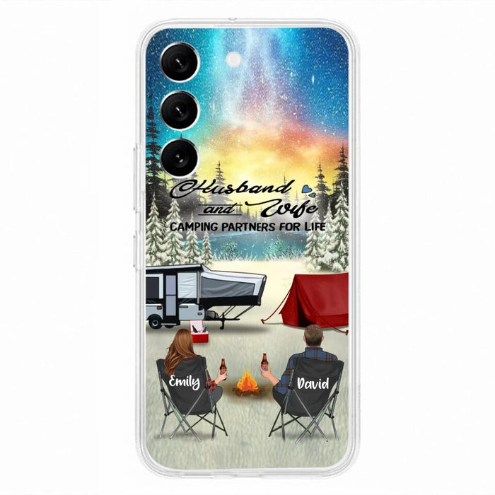 Custom Personalized Camping Xmas Phone Case - Christmas Gift For Camping Family/Couple/Single Parent/Solo - Upto 3 Kids and 4 Pets - Husband And Wife Camping Partners For Life - Case For iPhone And Samsung