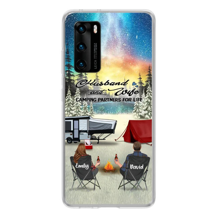 Custom Personalized Camping Xmas Phone Case - Christmas Gift For Camping Family/Couple/Single Parent/Solo - Upto 3 Kids and 4 Pets - Husband And Wife Camping Partners For Life - Case For Xiaomi, Oppo And Huawei