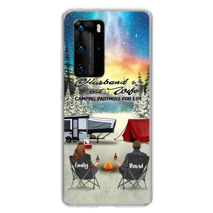 Custom Personalized Camping Xmas Phone Case - Christmas Gift For Camping Family/Couple/Single Parent/Solo - Upto 3 Kids and 4 Pets - Husband And Wife Camping Partners For Life - Case For Xiaomi, Oppo And Huawei