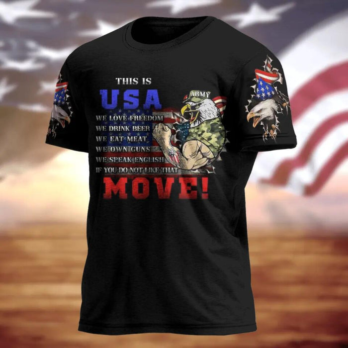 Custom Personalized Veteran T-shirt - Gift Idea For Veteran - This Is USA We Love Freedom