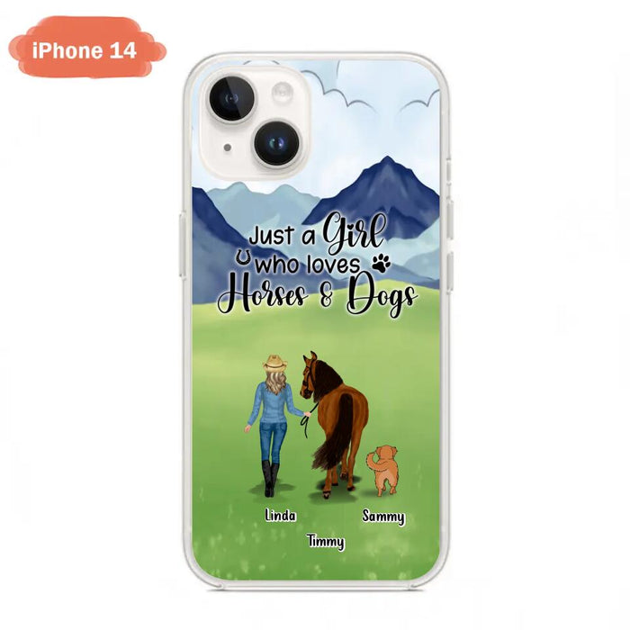 Custom Personalized Horse & Dog Phone Case - Gift Idea For Horse/Dog Lovers With Up To 2 Horses And 4 Dogs - Just A Girl Who Loves Horses & Dogs - Cases For iPhone & Samsung