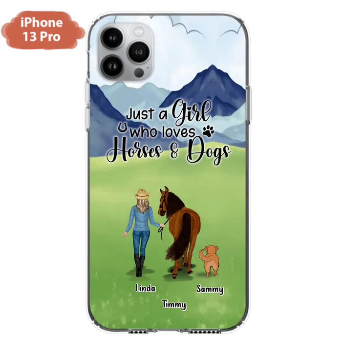 Custom Personalized Horse & Dog Phone Case - Gift Idea For Horse/Dog Lovers With Up To 2 Horses And 4 Dogs - Just A Girl Who Loves Horses & Dogs - Cases For iPhone & Samsung