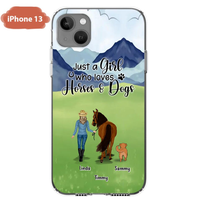 Custom Personalized Horse & Dog Phone Case - Gift Idea For Horse/Dog Lovers With Up To 2 Horses And 4 Dogs - Just A Girl Who Loves Horses & Dogs - Cases For iPhone & Samsung