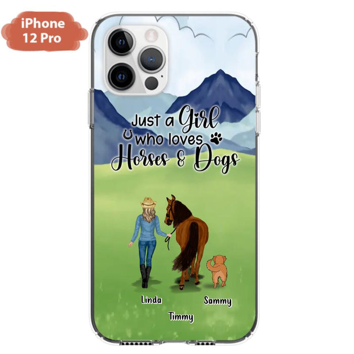 Custom Personalized Horse & Dog Phone Case - Gift Idea For Horse/Dog Lovers With Up To 2 Horses And 4 Dogs - Just A Girl Who Loves Horses & Dogs - Cases For iPhone & Samsung