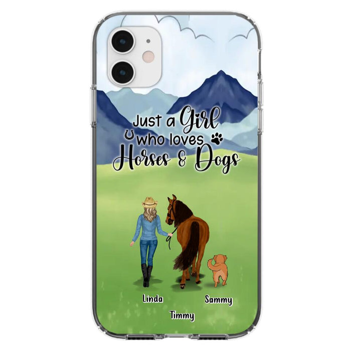 Custom Personalized Horse & Dog Phone Case - Gift Idea For Horse/Dog Lovers With Up To 2 Horses And 4 Dogs - Just A Girl Who Loves Horses & Dogs - Cases For iPhone & Samsung