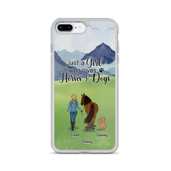 Custom Personalized Horse & Dog Phone Case - Gift Idea For Horse/Dog Lovers With Up To 2 Horses And 4 Dogs - Just A Girl Who Loves Horses & Dogs - Cases For iPhone & Samsung