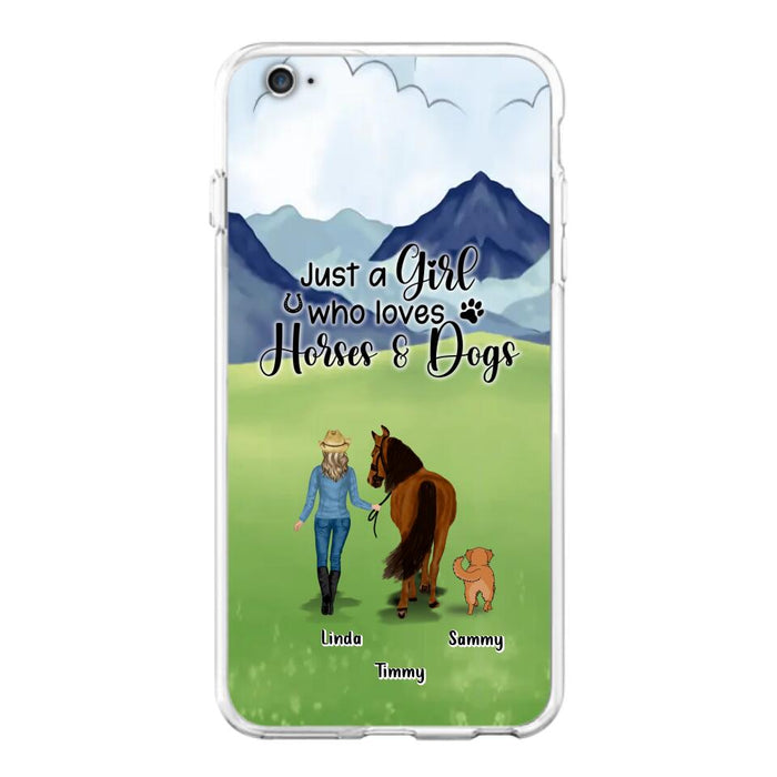 Custom Personalized Horse & Dog Phone Case - Gift Idea For Horse/Dog Lovers With Up To 2 Horses And 4 Dogs - Just A Girl Who Loves Horses & Dogs - Cases For iPhone & Samsung