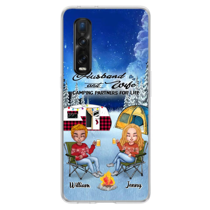 Custom Personalized Camping Couple Xmas Phone Case - Christmas Gift For Couple/ Camping Lover/ Dog Lover - Couple With Upto 4 Dogs - Husband And Wife Camping Partners For Life - Case For Xiaomi, Oppo And Huawei