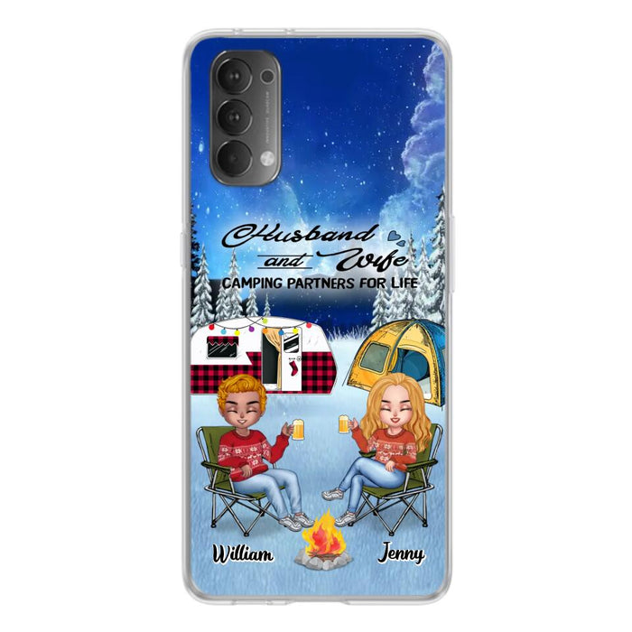 Custom Personalized Camping Couple Xmas Phone Case - Christmas Gift For Couple/ Camping Lover/ Dog Lover - Couple With Upto 4 Dogs - Husband And Wife Camping Partners For Life - Case For Xiaomi, Oppo And Huawei