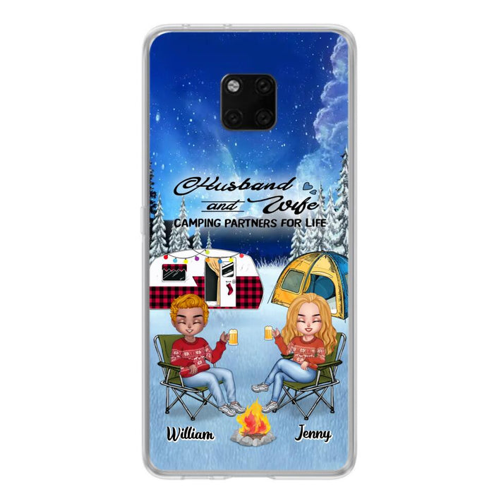 Custom Personalized Camping Couple Xmas Phone Case - Christmas Gift For Couple/ Camping Lover/ Dog Lover - Couple With Upto 4 Dogs - Husband And Wife Camping Partners For Life - Case For Xiaomi, Oppo And Huawei