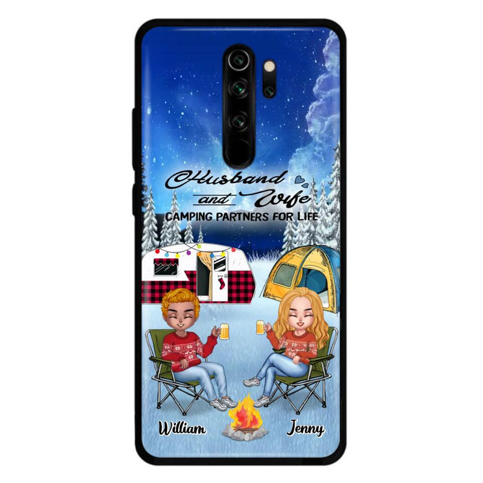 Custom Personalized Camping Couple Xmas Phone Case - Christmas Gift For Couple/ Camping Lover/ Dog Lover - Couple With Upto 4 Dogs - Husband And Wife Camping Partners For Life - Case For Xiaomi, Oppo And Huawei