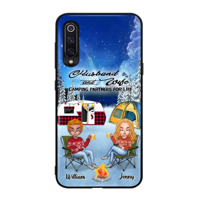 Custom Personalized Camping Couple Xmas Phone Case - Christmas Gift For Couple/ Camping Lover/ Dog Lover - Couple With Upto 4 Dogs - Husband And Wife Camping Partners For Life - Case For Xiaomi, Oppo And Huawei