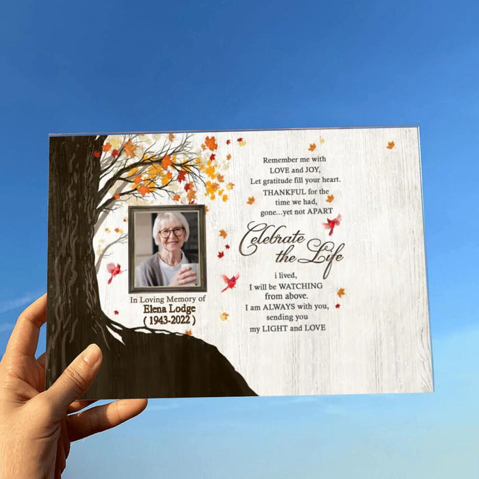 Custom Personalized Memorial Horizontal Acrylic Plaque - Upload Mom Photo - Remember Me With Love and Joy, Let Gratitude Fill Your Heart