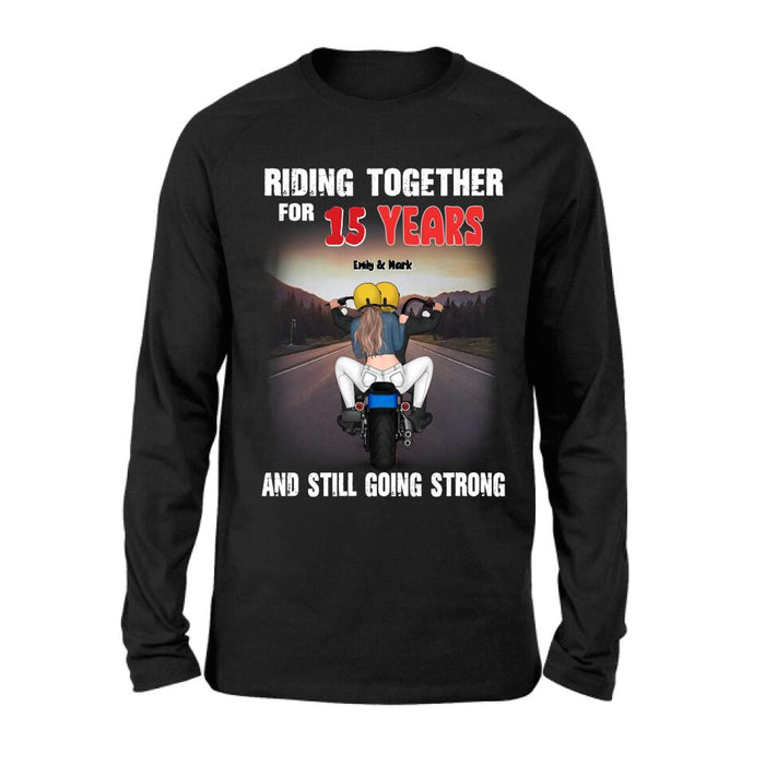 Personalized Biker Shirt/ Hoodie - Biker/ Couple/ Christmas Gift Idea - Riding Together For 15 Years And Still Going Strong