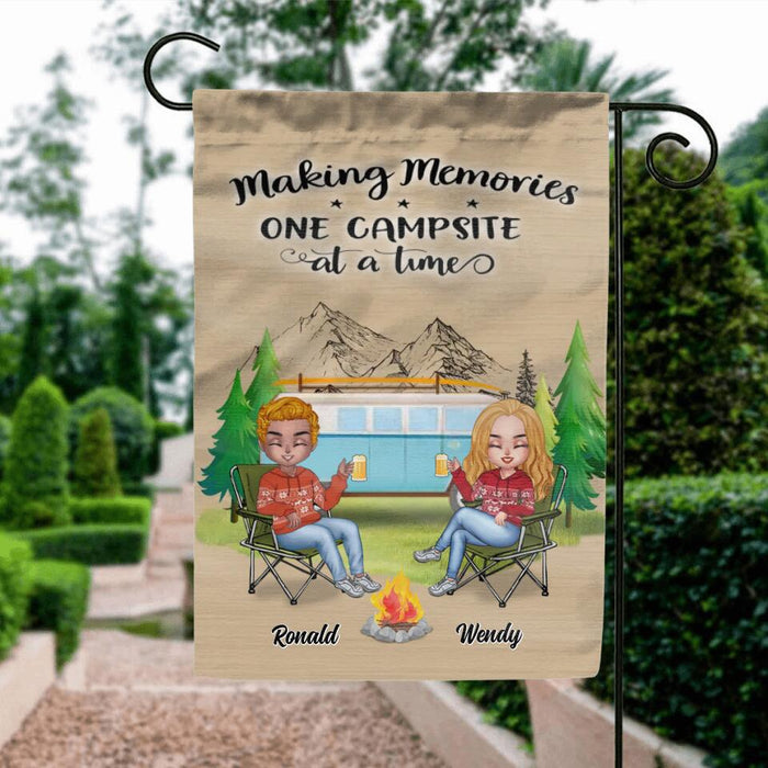 Custom Personalized Christmas Camping Flag - Upto 7 People - Christmas Gift For Family/ Couple/ Camping Lovers - Making Memories One Campsite At A Time