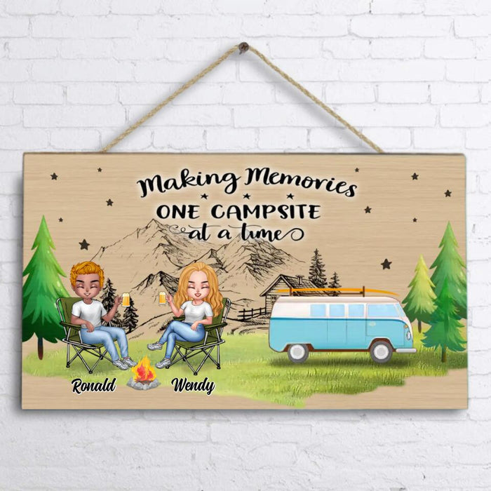 Custom Personalized Christmas Camping Wooden Sign - Upto 7 People - Christmas Gift For Family/ Couple/ Camping Lovers - Making Memories One Campsite At A Time