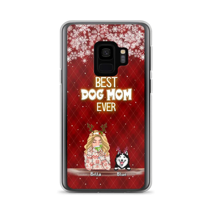 Custom Personalized Christmas Dog Mom Phone Case - Upto 5 Dogs - Christmas Gift Idea For Dog Mom/ Dog Lover - Best Dog Mom Ever - Case For iPhone And Samsung