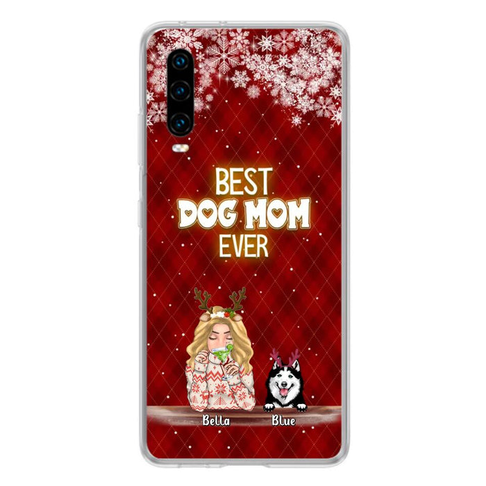 Custom Personalized Christmas Dog Mom Phone Case - Upto 5 Dogs - Christmas Gift Idea For Dog Mom/ Dog Lover - Best Dog Mom Ever - Case For Xiaomi, Oppo And Huawei