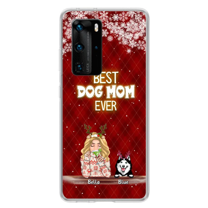 Custom Personalized Christmas Dog Mom Phone Case - Upto 5 Dogs - Christmas Gift Idea For Dog Mom/ Dog Lover - Best Dog Mom Ever - Case For Xiaomi, Oppo And Huawei