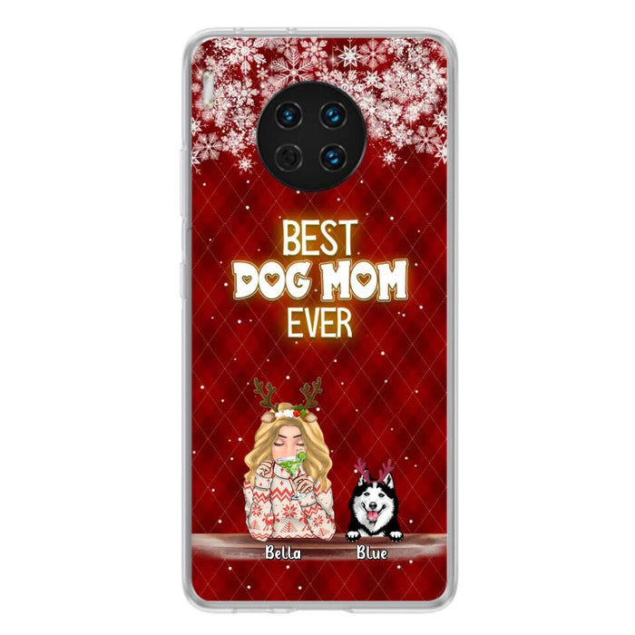 Custom Personalized Christmas Dog Mom Phone Case - Upto 5 Dogs - Christmas Gift Idea For Dog Mom/ Dog Lover - Best Dog Mom Ever - Case For Xiaomi, Oppo And Huawei