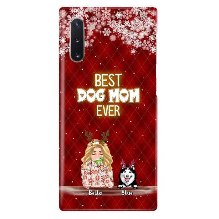 Custom Personalized Christmas Dog Mom Phone Case - Upto 5 Dogs - Christmas Gift Idea For Dog Mom/ Dog Lover - Best Dog Mom Ever - Case For iPhone And Samsung