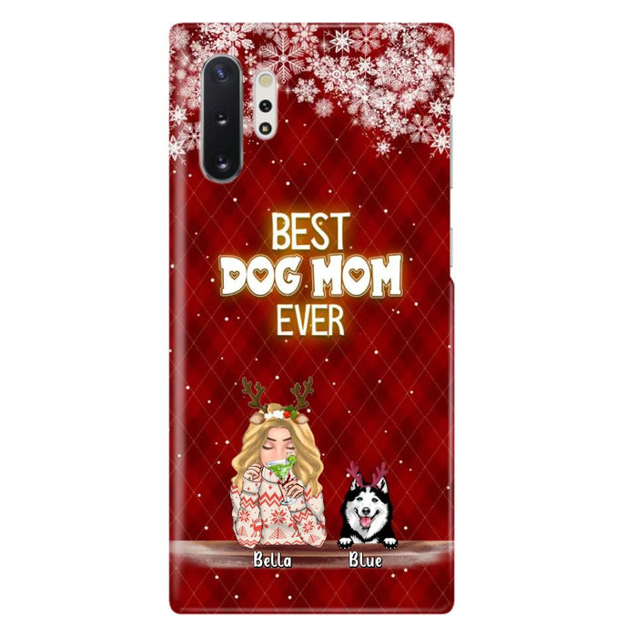 Custom Personalized Christmas Dog Mom Phone Case - Upto 5 Dogs - Christmas Gift Idea For Dog Mom/ Dog Lover - Best Dog Mom Ever - Case For iPhone And Samsung