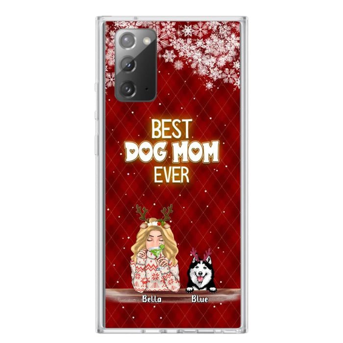 Custom Personalized Christmas Dog Mom Phone Case - Upto 5 Dogs - Christmas Gift Idea For Dog Mom/ Dog Lover - Best Dog Mom Ever - Case For iPhone And Samsung