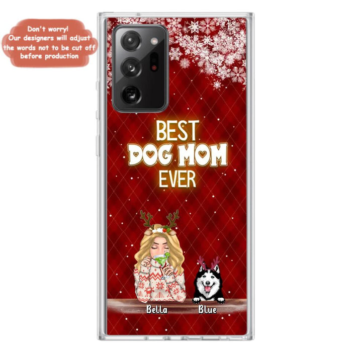 Custom Personalized Christmas Dog Mom Phone Case - Upto 5 Dogs - Christmas Gift Idea For Dog Mom/ Dog Lover - Best Dog Mom Ever - Case For iPhone And Samsung