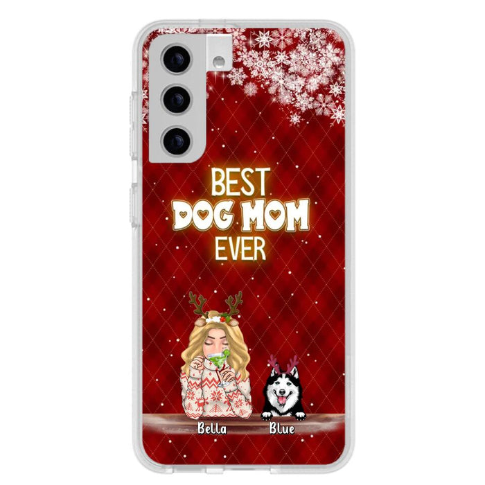 Custom Personalized Christmas Dog Mom Phone Case - Upto 5 Dogs - Christmas Gift Idea For Dog Mom/ Dog Lover - Best Dog Mom Ever - Case For iPhone And Samsung