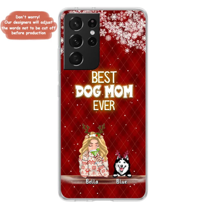 Custom Personalized Christmas Dog Mom Phone Case - Upto 5 Dogs - Christmas Gift Idea For Dog Mom/ Dog Lover - Best Dog Mom Ever - Case For iPhone And Samsung