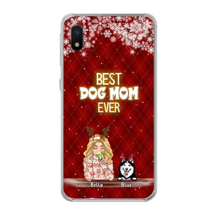 Custom Personalized Christmas Dog Mom Phone Case - Upto 5 Dogs - Christmas Gift Idea For Dog Mom/ Dog Lover - Best Dog Mom Ever - Case For iPhone And Samsung