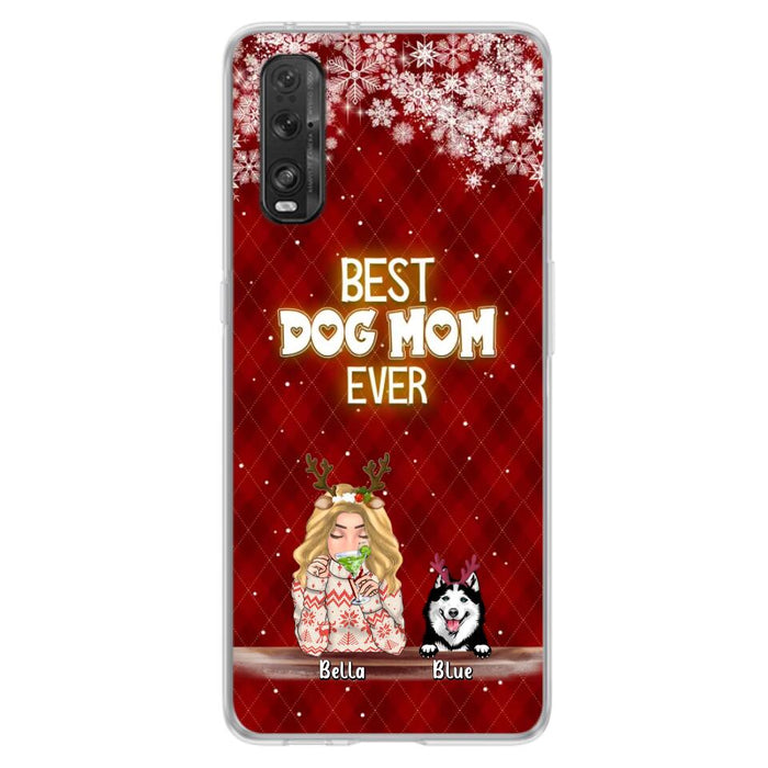 Custom Personalized Christmas Dog Mom Phone Case - Upto 5 Dogs - Christmas Gift Idea For Dog Mom/ Dog Lover - Best Dog Mom Ever - Case For Xiaomi, Oppo And Huawei