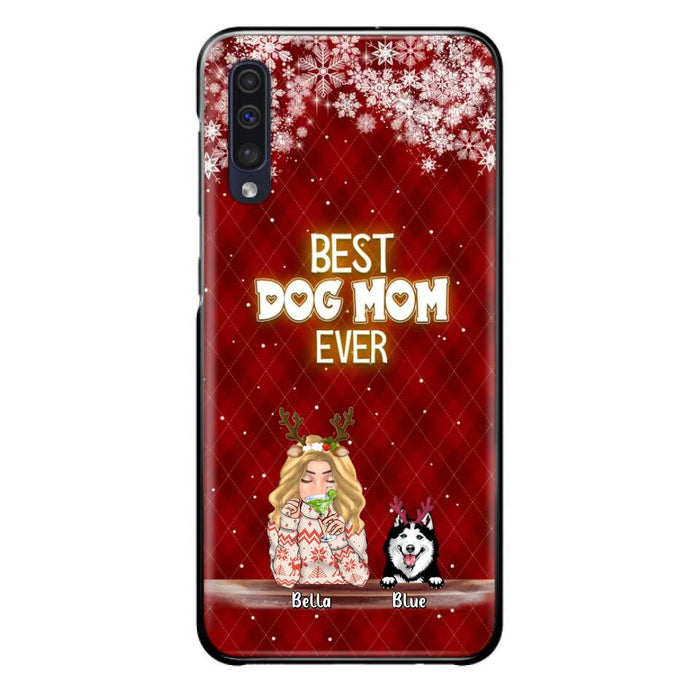 Custom Personalized Christmas Dog Mom Phone Case - Upto 5 Dogs - Christmas Gift Idea For Dog Mom/ Dog Lover - Best Dog Mom Ever - Case For iPhone And Samsung