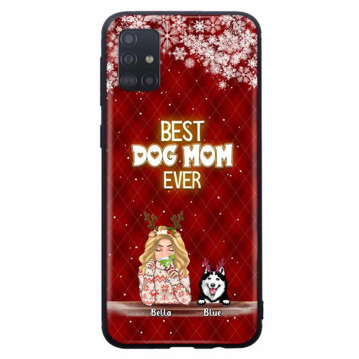 Custom Personalized Christmas Dog Mom Phone Case - Upto 5 Dogs - Christmas Gift Idea For Dog Mom/ Dog Lover - Best Dog Mom Ever - Case For iPhone And Samsung