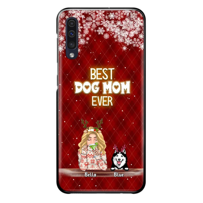 Custom Personalized Christmas Dog Mom Phone Case - Upto 5 Dogs - Christmas Gift Idea For Dog Mom/ Dog Lover - Best Dog Mom Ever - Case For iPhone And Samsung