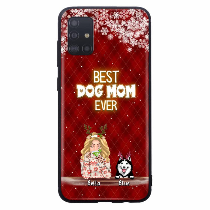 Custom Personalized Christmas Dog Mom Phone Case - Upto 5 Dogs - Christmas Gift Idea For Dog Mom/ Dog Lover - Best Dog Mom Ever - Case For iPhone And Samsung