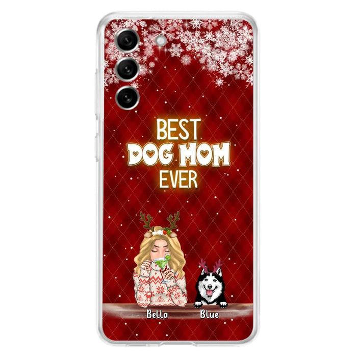 Custom Personalized Christmas Dog Mom Phone Case - Upto 5 Dogs - Christmas Gift Idea For Dog Mom/ Dog Lover - Best Dog Mom Ever - Case For iPhone And Samsung