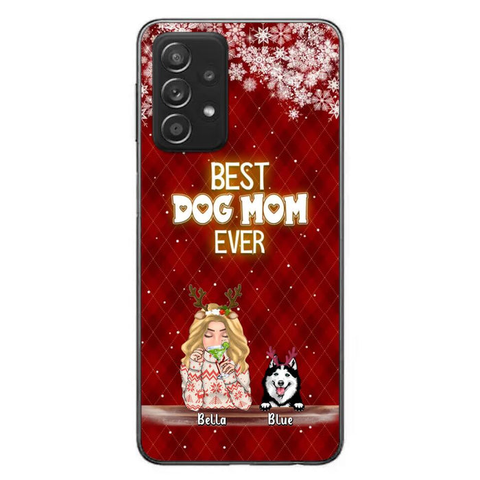 Custom Personalized Christmas Dog Mom Phone Case - Upto 5 Dogs - Christmas Gift Idea For Dog Mom/ Dog Lover - Best Dog Mom Ever - Case For iPhone And Samsung