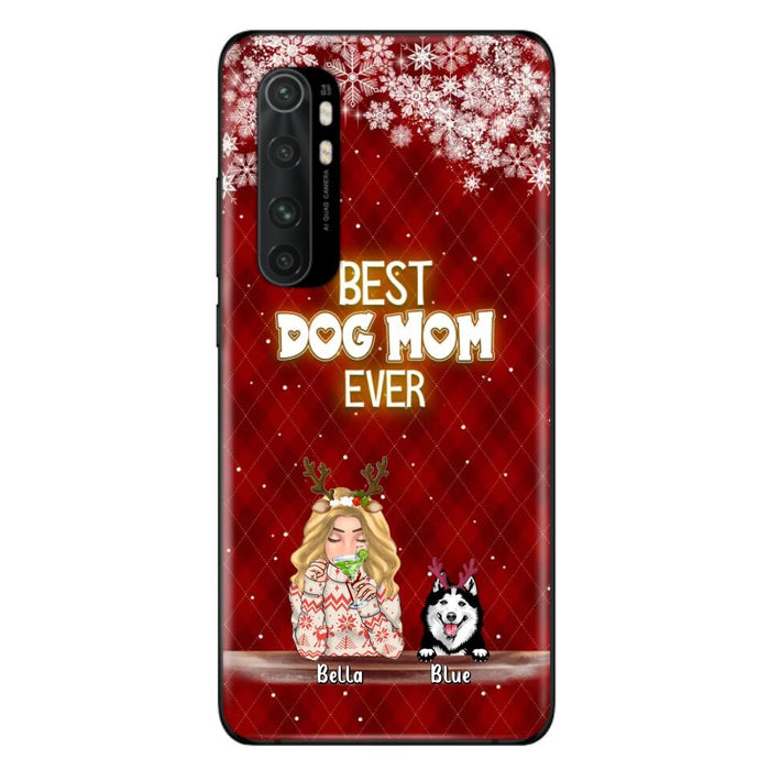 Custom Personalized Christmas Dog Mom Phone Case - Upto 5 Dogs - Christmas Gift Idea For Dog Mom/ Dog Lover - Best Dog Mom Ever - Case For Xiaomi, Oppo And Huawei