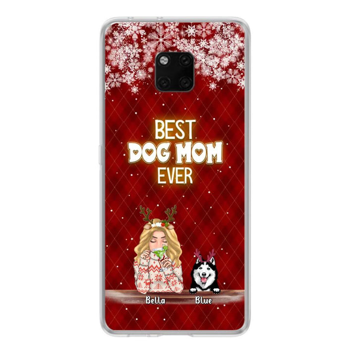 Custom Personalized Christmas Dog Mom Phone Case - Upto 5 Dogs - Christmas Gift Idea For Dog Mom/ Dog Lover - Best Dog Mom Ever - Case For Xiaomi, Oppo And Huawei