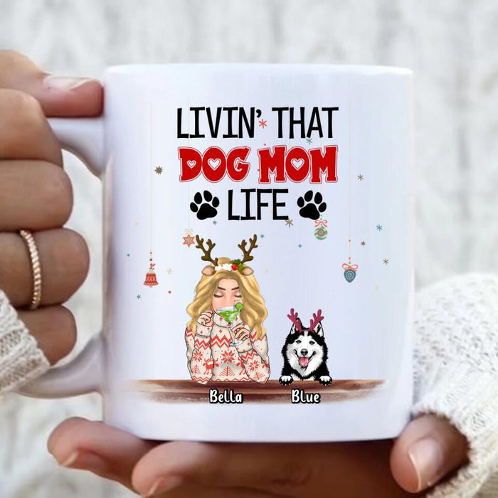 Custom Personalized Christmas Dog Mom Coffee Mug - Upto 5 Dogs - Christmas Gift Idea For Dog Mom/ Dog Lover - Livin' That Dog Mom Life