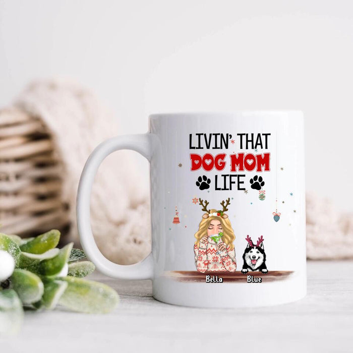 Custom Personalized Christmas Dog Mom Coffee Mug - Upto 5 Dogs - Christmas Gift Idea For Dog Mom/ Dog Lover - Livin' That Dog Mom Life